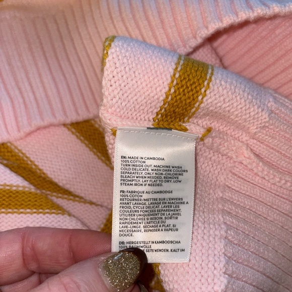 NWT Lands’ End Drifter Cotton Sweater Seasalt Pink Dijon Stripe Plus 2X 20W-22W - Picture 6 of 6